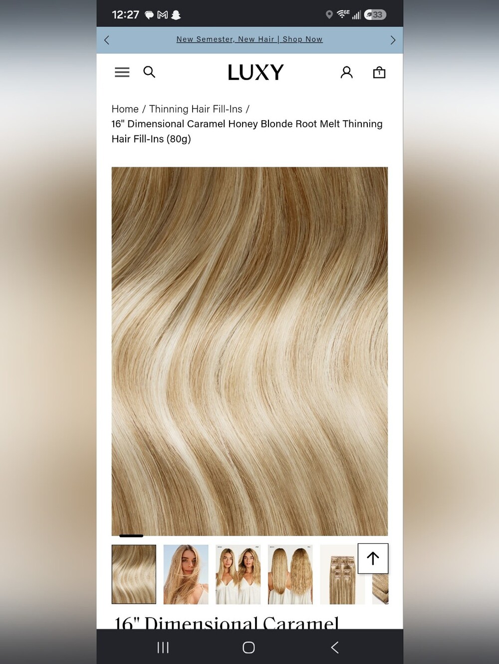 Luxy Clip-In Thinning Hair Fill Ins: Dimensional Caramel Honey Blonde 16" - Picture 9 of 11